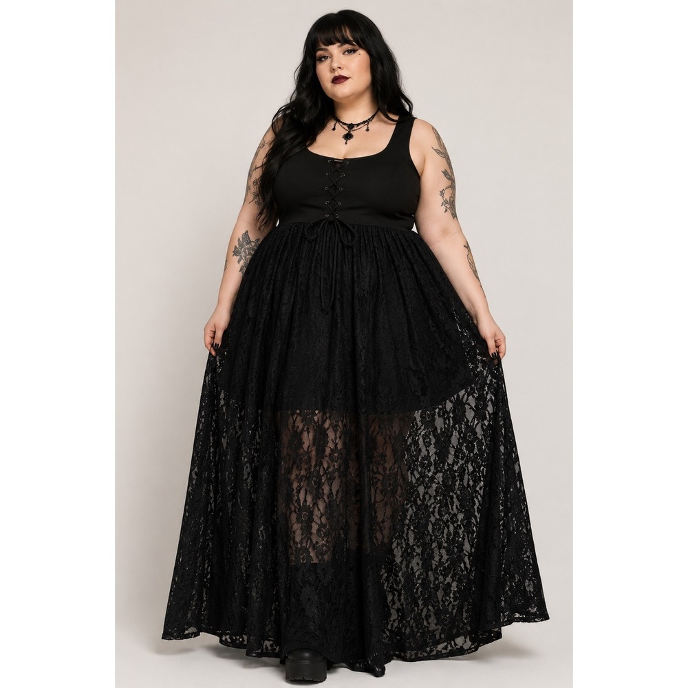 Hot Topic Black Lace Skull Maxi Dress Goth Corset Lace Up 5 Whimsigoth Ren Fair
